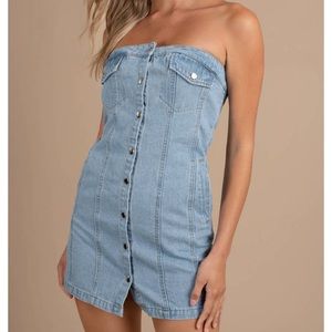 Strapless light denim dress